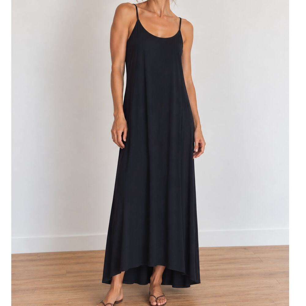 Boden Navy Maxi Dress Tank Slip Minimalist US 4 Tall Long High Low Jersey Preppy